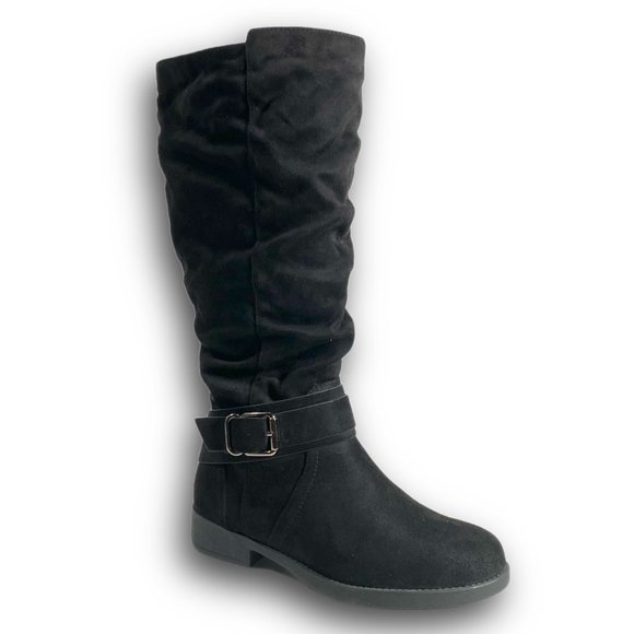 Unr8ted, Darius, Black Knee High Boot, Wide Calf, Round Toe, Buckle, Size 7.5 W - Picture 1 of 15
